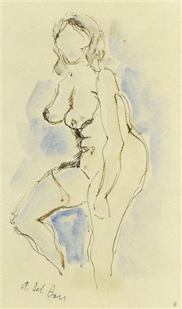 Angelo Del Bon NUDO FEMMINILE tecnica mista su carta, cm 23x14 firma