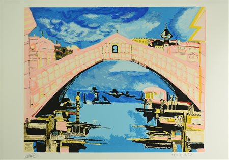 Remo Brindisi VENEZIA, PONTE DI RIALTO serigrafia su carta, cm 50x70; es....