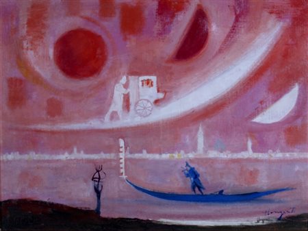 LONGARETTI TRENTO (Treviglio 1916) "Fantasia in rosa a Venezia" Olio su tela...