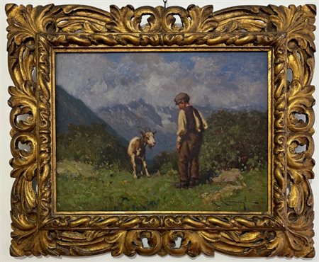 Ercole Garavaglia Milano 1866 - 1935, Paesaggio montano con pastorello