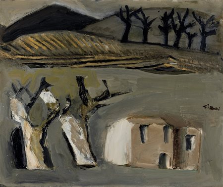 Mario Sironi 1885 Sassari-1961 Milano Paesaggio, 1956 circa olio su tela...