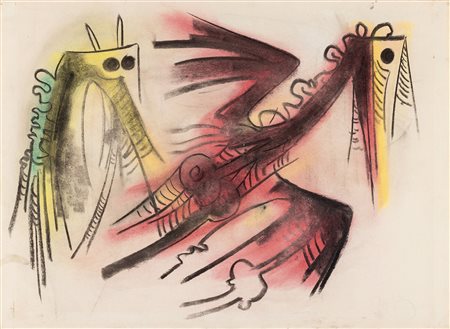 Wifredo Lam 1902 Cuba-1982 Parigi Oiseau pastelli su carta Fabriano applicata...