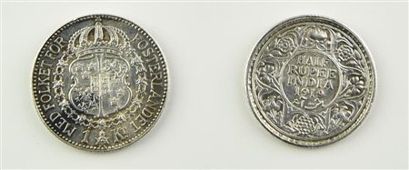Lotto di due monete: Corona, Svezia, argento 800/1000, 1923 Materiale:...