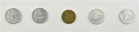 Lotto di 5 monete: 4 monete da 10 lire spighe, Italia, italma, 1953-1955,1956...