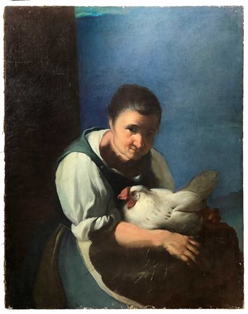 Antonio Cifrondi (Clusone 1656-Brescia 1730)  - Donna con gallina, 1700-1730