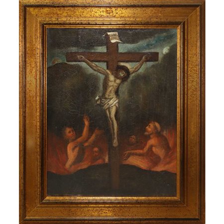 Gesù Cristo in croce con le anime purganti alla base, 18° Secolo painter