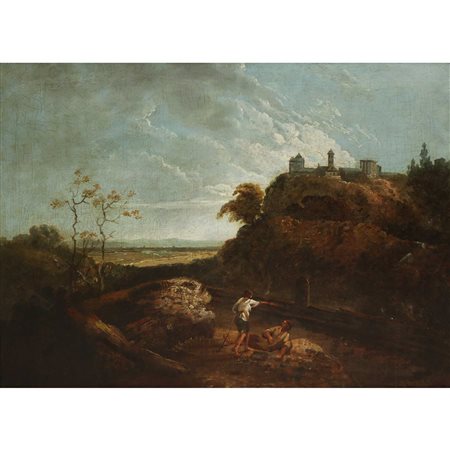 Richard Wilson (Montgomeryshire 1714-Denbighshire 1782)  - Paesaggio romano con il tempio della Sibilla 