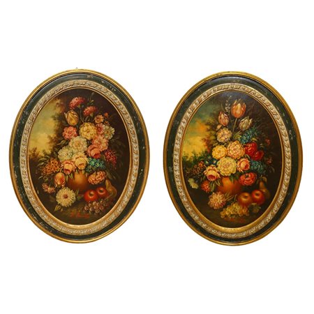 Andrea Marinelli - Coppia di ovali con fiori 