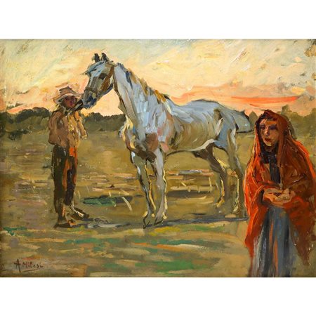 Alessandro Milesi (Venezia 1856-Venezia 1945)  - Cavallo con personaggio