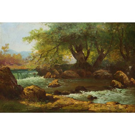 Carlo  Pollonera ((Alessandria d'Egitto 27 marzo 1849-Torino 17 giugno 1923))  - Paesaggio con fiume