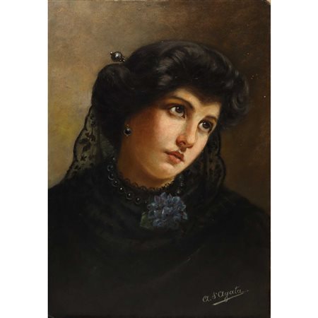 Angelo D'Agata (Sicilia  1842-attivo fino al 1913)  - Giovane donna in nero