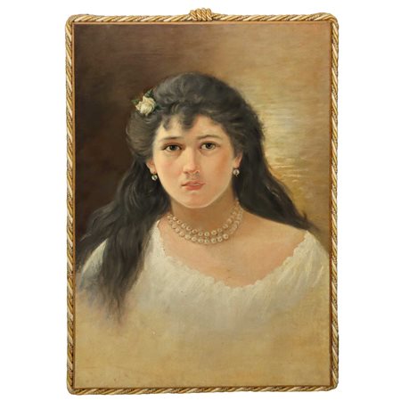 Angelo D'Agata (attribuito a) (Sicilia  1842-attivo fino al 1913)  - Giovane donna con collana di perle