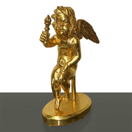 Angelo con torcia in mano, statua in legno dorato, nineteen° Secolo