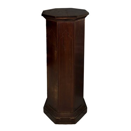 Colonna ottagonale in legno di mogano filettata in legni chiari