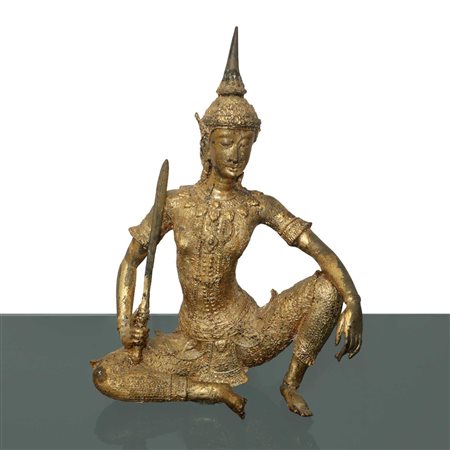 Guardiano Guerriero thailandese in bronzo dorato