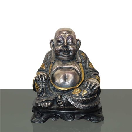 Buddha seduto rivestito in argento 800 R e foglia oro