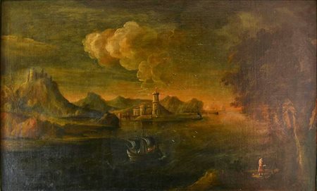 Scuola della fine del XVIII secolo - inizi XIX PAESAGGIO MARINO CON ROVINE...