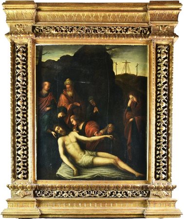 Scuola italiana della fine del XVI secolo COMPIANTO SU CRISTO MORTO olio su...