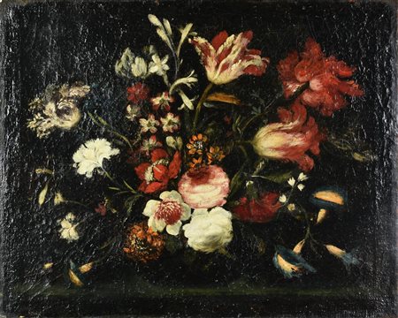 Scuola del XVII secolo NATURA MORTA olio su tela, cm 42x53