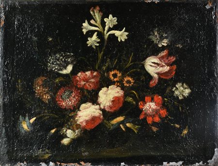 Scuola del XVII secolo NATURA MORTA olio su tela, cm 43x55