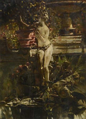 Silvestro Lega SENZA TITOLO, 1883 ca olio su tavola, cm 43x30,5 firma L'opera...