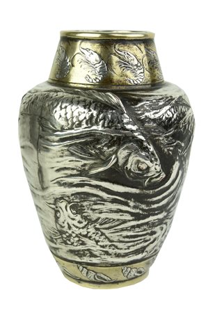 Ernest Carriere ALGUES ET POISSONS silver plated e argento dorato, h cm 20...