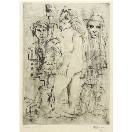 Vincenzo Marano (Acicastello 1938-2016)  - Gruppo di personaggi, 1957