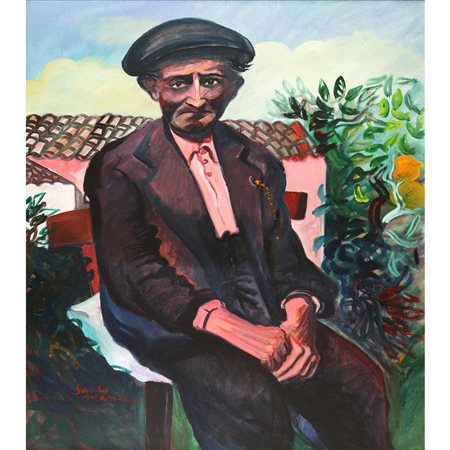 Santo Marino (Militello val di Catania  1924-1991)  - Ritratto di uomo con coppola, 1982