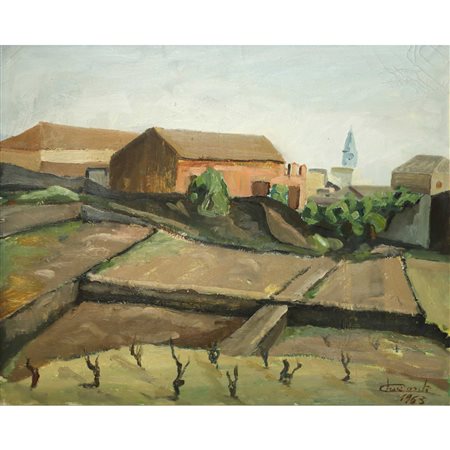 Paesaggio con case e tralci di vite, 1963