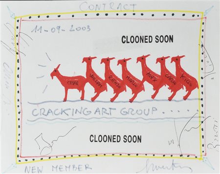 Cracking Art Group CLOONED SOON, 2003 tecnica mista su carta, cm 21x29 firme,...