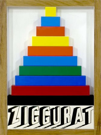 Joe Tilson, Ziggurath, 2003, legno verniciato a mano, 29,5x40 cm, tiratura...