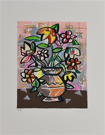 Ibrahim Kodra (1918 - 2006) VASO DI FIORI serigrafia, cm 50x35; es. 38/80...