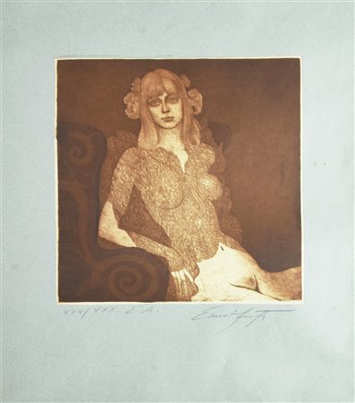 Ernst Fuchs (1930 - 2015) EVA IN NEGLIGE', 1969 acquaforte, cm 30x31,5, su...