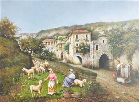 Antonio Sannino LA VALLE DI SAN BIAGIO, 1988 olio su tela, cm 50x70 firma sul...