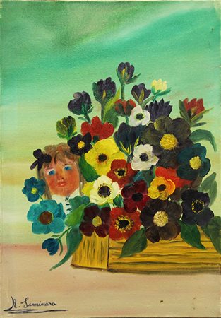 R. SEMINARA "Ritratto tra i fiori", anni 80