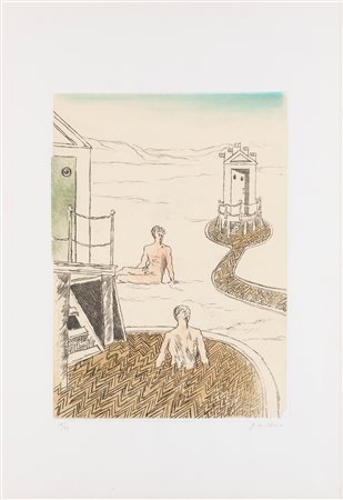 Giorgio de Chirico (Volos 1888-Roma 1978)  - Bagnanti pomeridiani, 1973