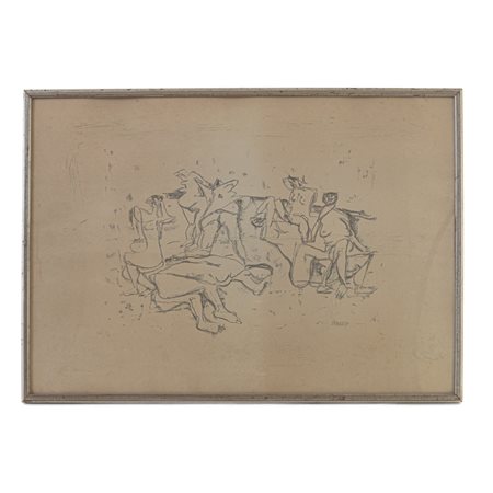 FAUSTO PIRANDELLO (Roma, 1899 - 1975) 
Nudi femminili, multiplo su carta 
  50 x 70 cm 