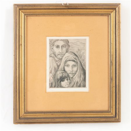 CARLO LEVI (Torino, 1902 - Roma, 1975) 
La famiglia, multiplo su carta 
 20 x 14 cm