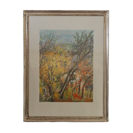 MICHELE CASCELLA (Ortona, 1892 - Milano, 1989) 
Casa nel bosco a primavera, multiplo su carta 
 60 x 45 cm