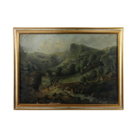  
Scorcio di paesaggio con armenti XIX secolo
dipinto ad olio su tela 51 x 71 cm