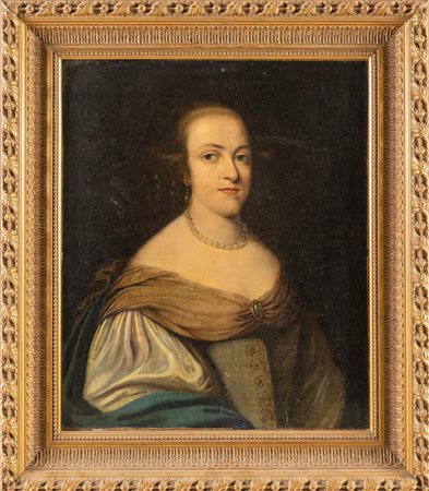 Maestro del XVII secolo. Ritratto di gentildonna con collana di perle.