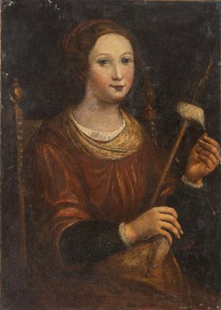 Maestro del XVII secolo. Ritratto di gentildonna con arcolaio.