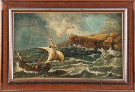 Maestro tra XVII e XVIII secolo, Veliero in mare con tempesta.