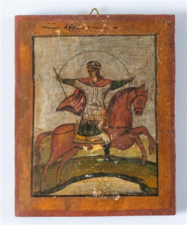 Icona raffigurante santo a cavallo, Arte ortodossa, inizi XIX secolo