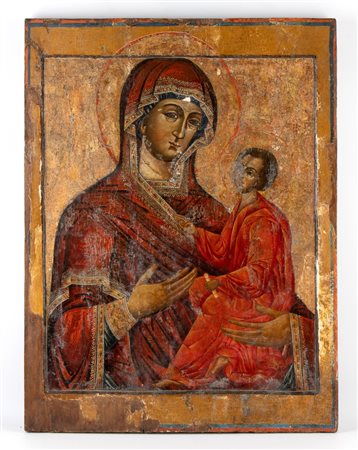  
Grande icona ortodossa raffigurante Madre di Dio Odigitria di Smolensk Russia, inizio XIX secolo
Tempera su tavola Altezza x larghezza x profondità: 84 x 63,5 x 3,5 cm. 