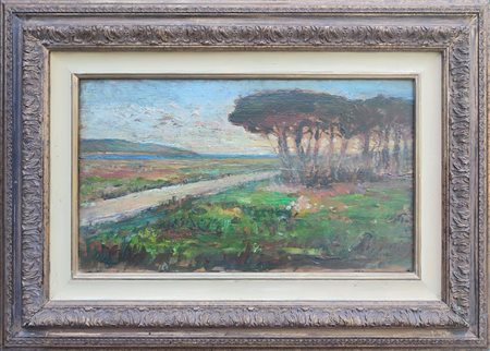 Giovanni Bartolena (Livorno, 1866 - 1942). Paesaggio con pineta.