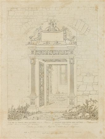 Ferier VUE DE LA PORTE DES SATYRES incisione su carta, cm 56x42 Francia, XIX...