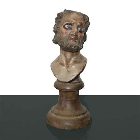 Uomo  con barba, scultura in legno policromo, 18° secolo