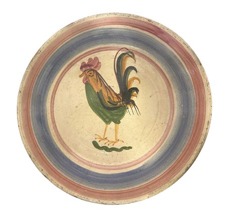 Piatto in maiolica di Patti raffigurante gallo, primi 1900s