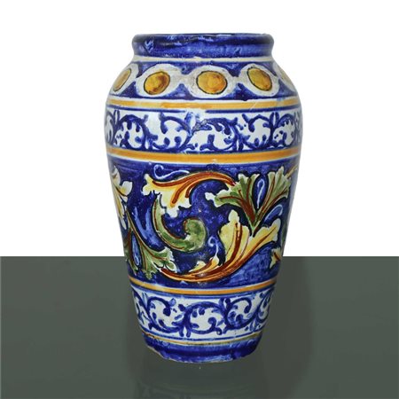 R.S.C. Caltagirone  Regia Scuola Ceramica (Caltagirone 1930)  - Vaso in maiolica policroma, 20° secolo